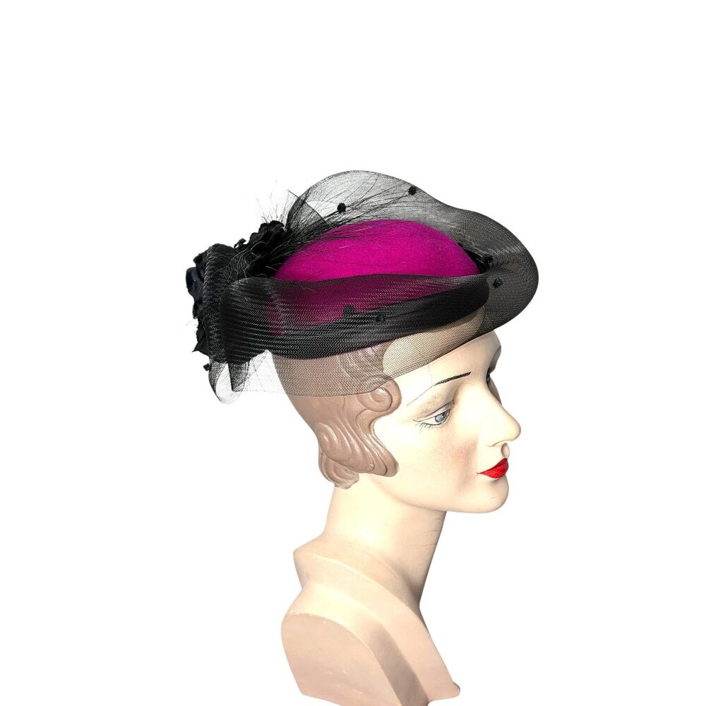 1970s/80s fascinator Derby hat by Miss Bierner for Michael Howard